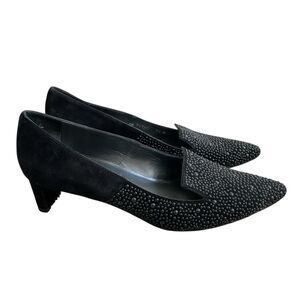 Stuart Weitzman Studzie Patent Dress Pumps 7.5M Black Suede Leather Glam Chic